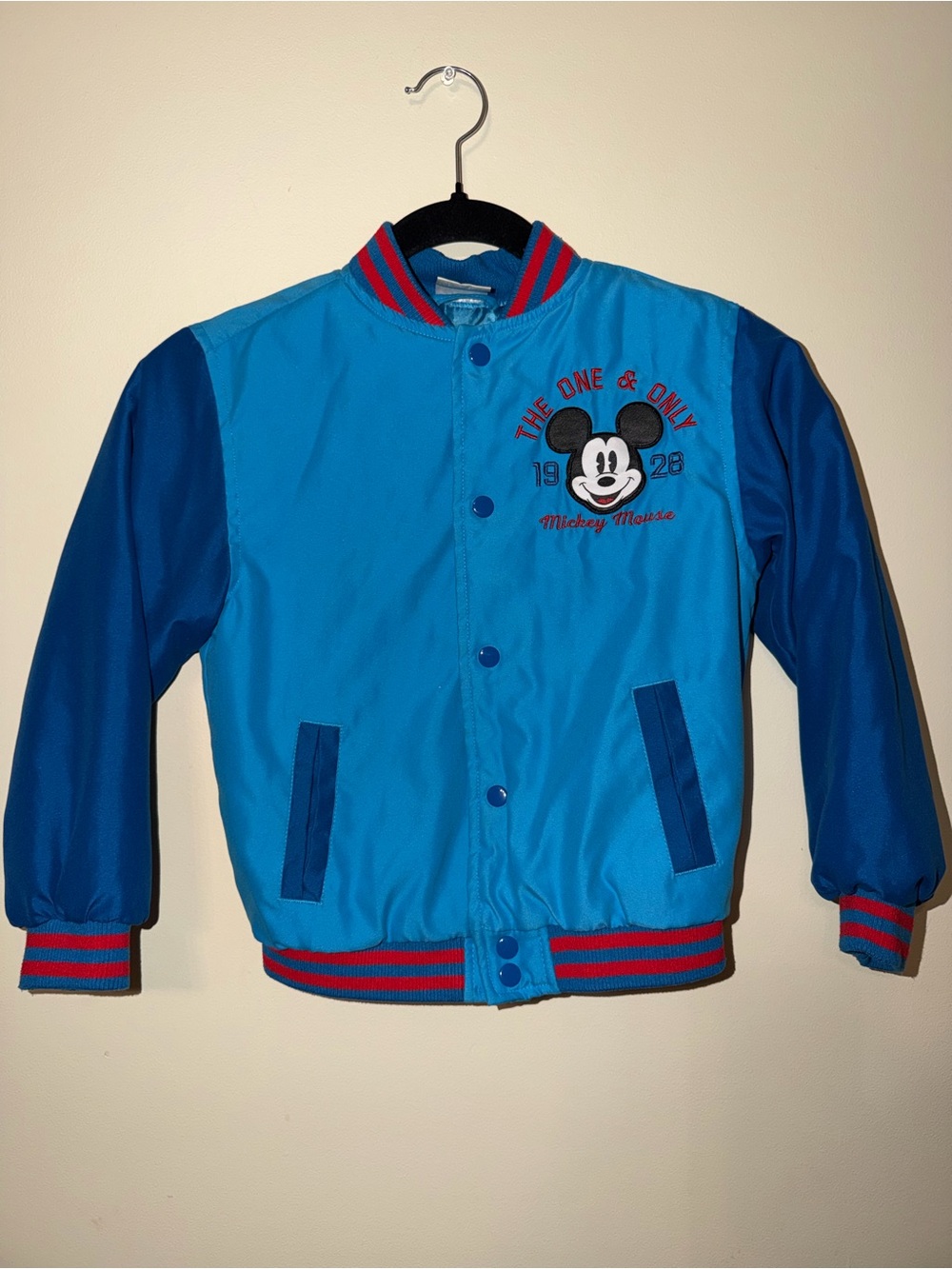 Disney Mickey Mouse Blue & Royal Blue Kids Bomber Jacket with Red Trim